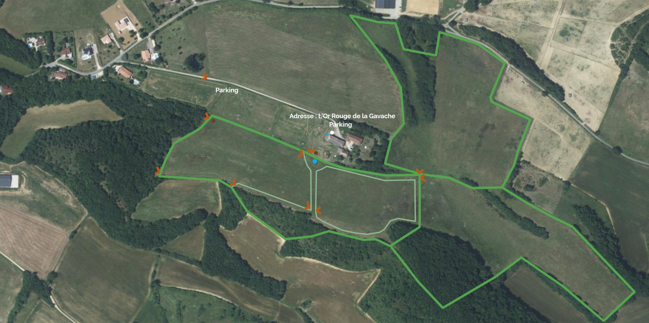 Plan de la ferme du Touarnet sur plus de 25 hectares avec 7 prés et 4 équipistes